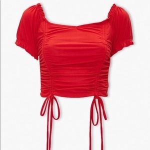 Ruched Ruffle Trim Crop Top